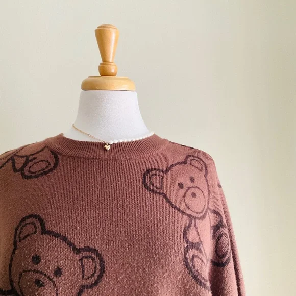 Garage Brown Teddy Bear Print Sweater - Picture 2 of 3